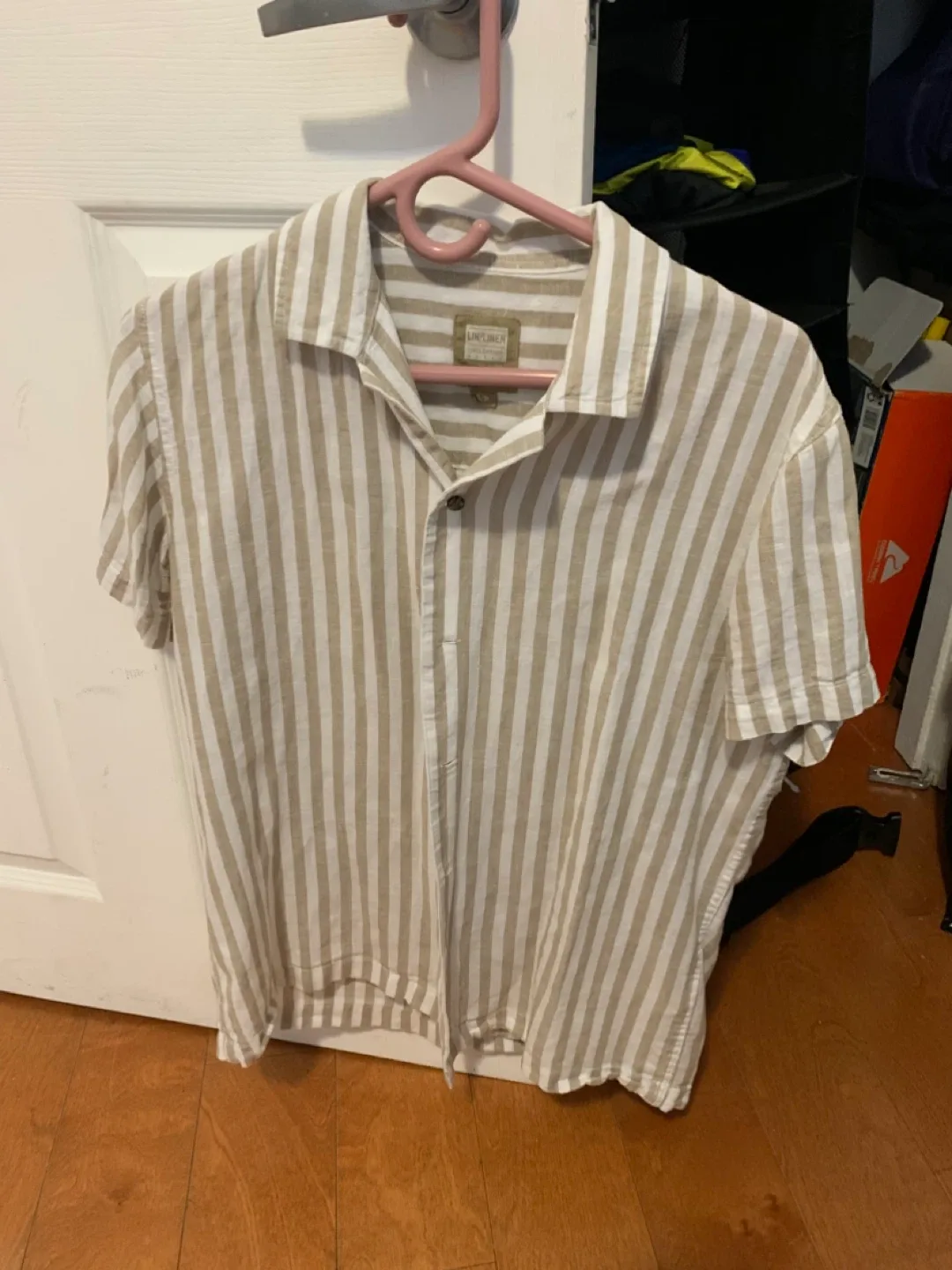 Line Cream & Tan Striped button up t-Shirt thumbnail