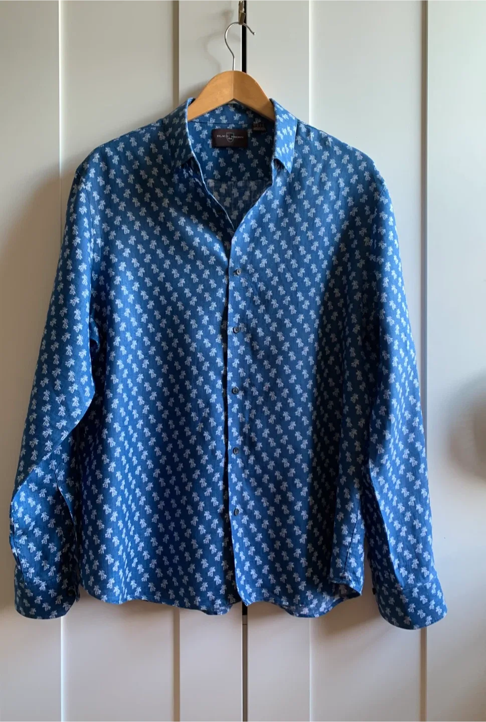 Black Brown 100% Linen Men’s Shirt, Size L thumbnail