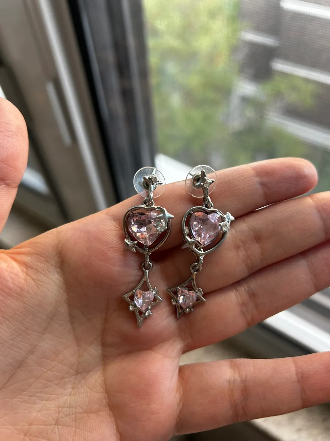 Heart and Star Silver Pink Earrings thumbnail
