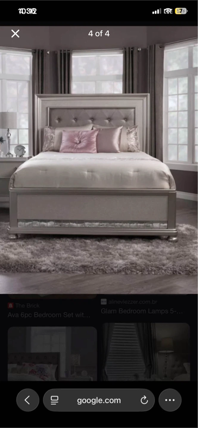 Silver Glam Bed Frame with Tufted Headboard