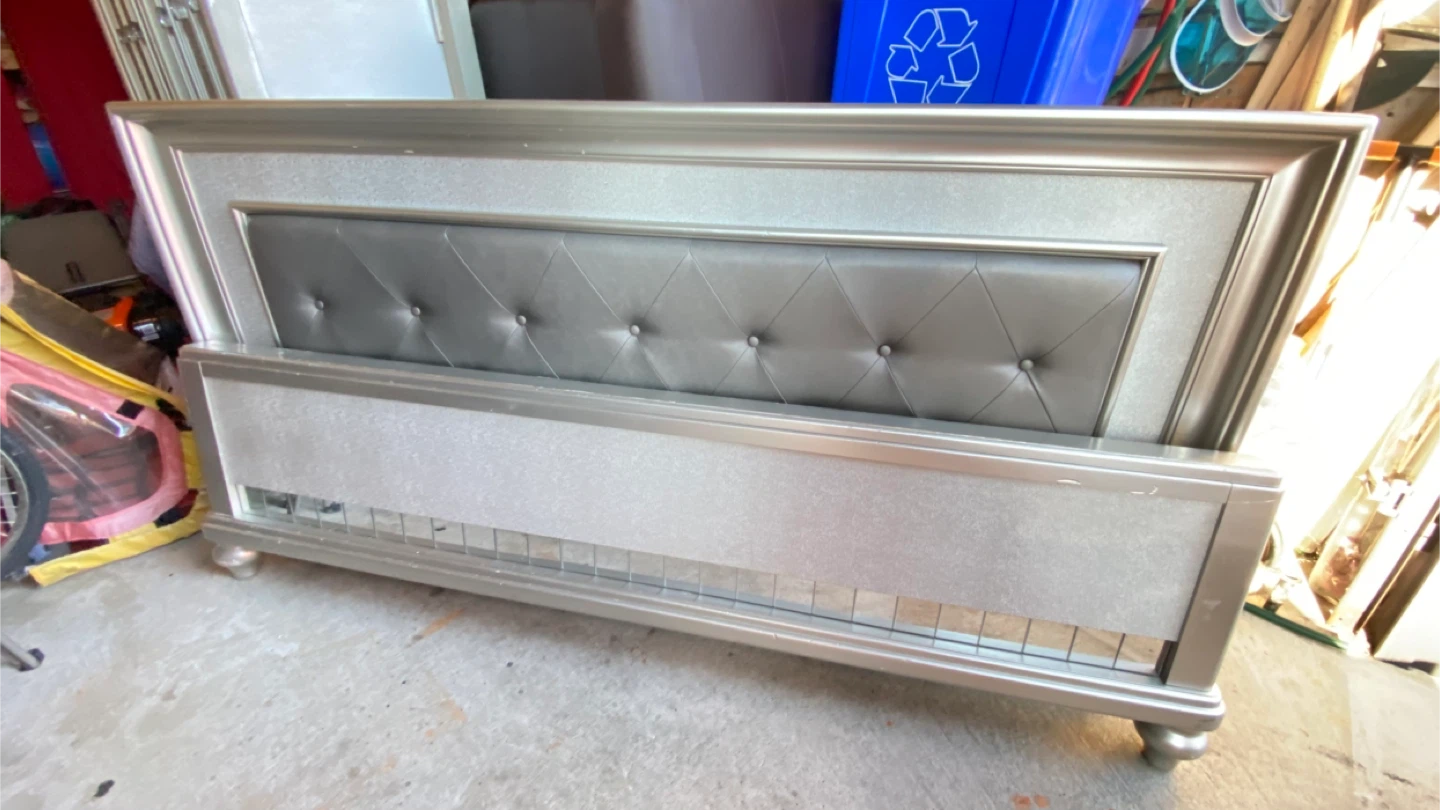 Silver Glam Bed Frame with Tufted Headboard - photo 2