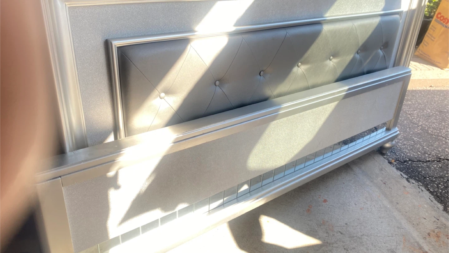 Silver Glam Bed Frame with Tufted Headboard - photo 3