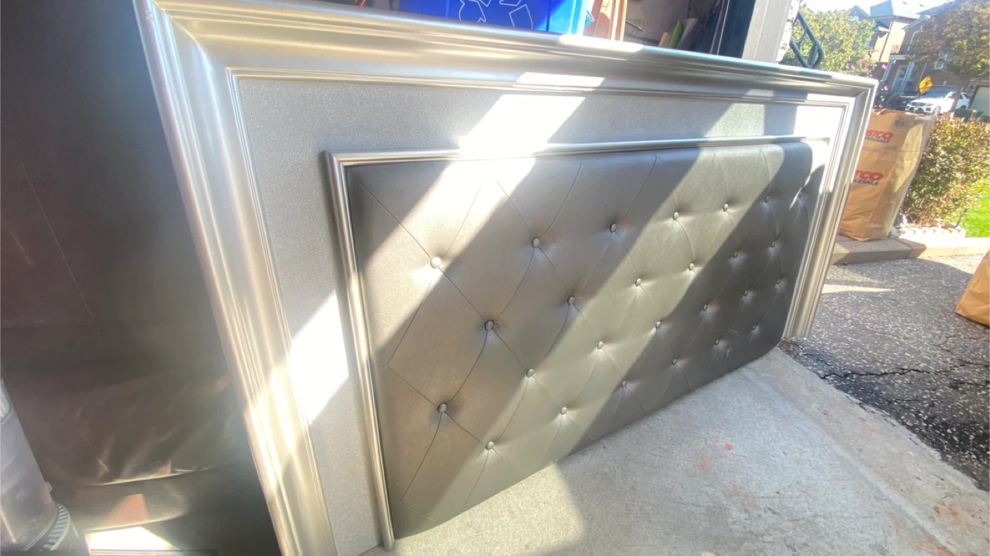 Silver Glam Bed Frame with Tufted Headboard - photo 5