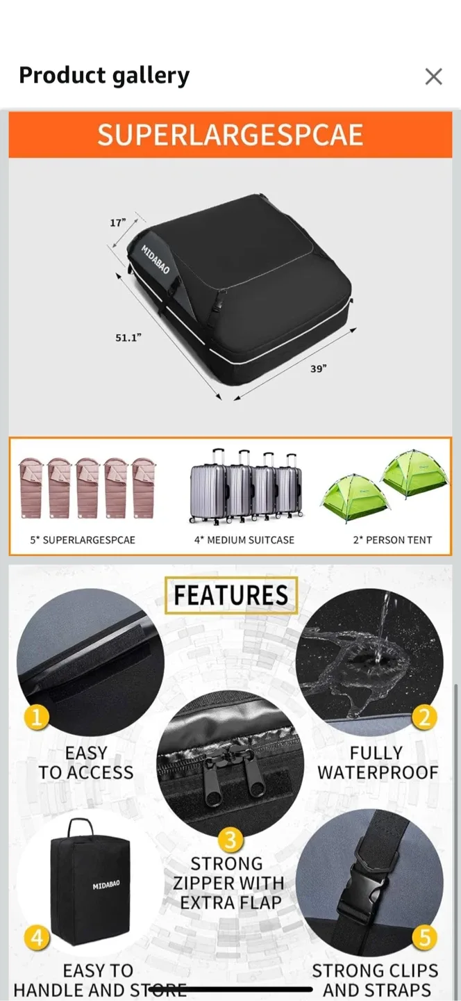 MIDABAO Roof Cargo Carrier - Waterproof Luggage Bag image indicator(3)