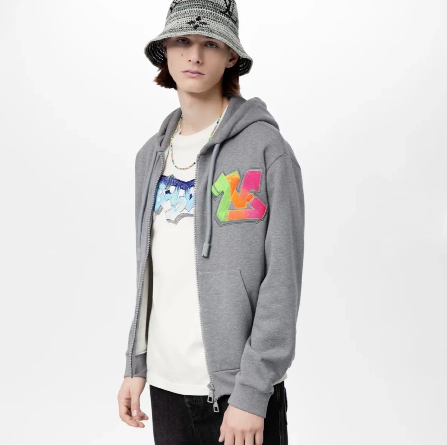 3D LV Graffiti Embroidered Zipped Hoodie image indicator(2)