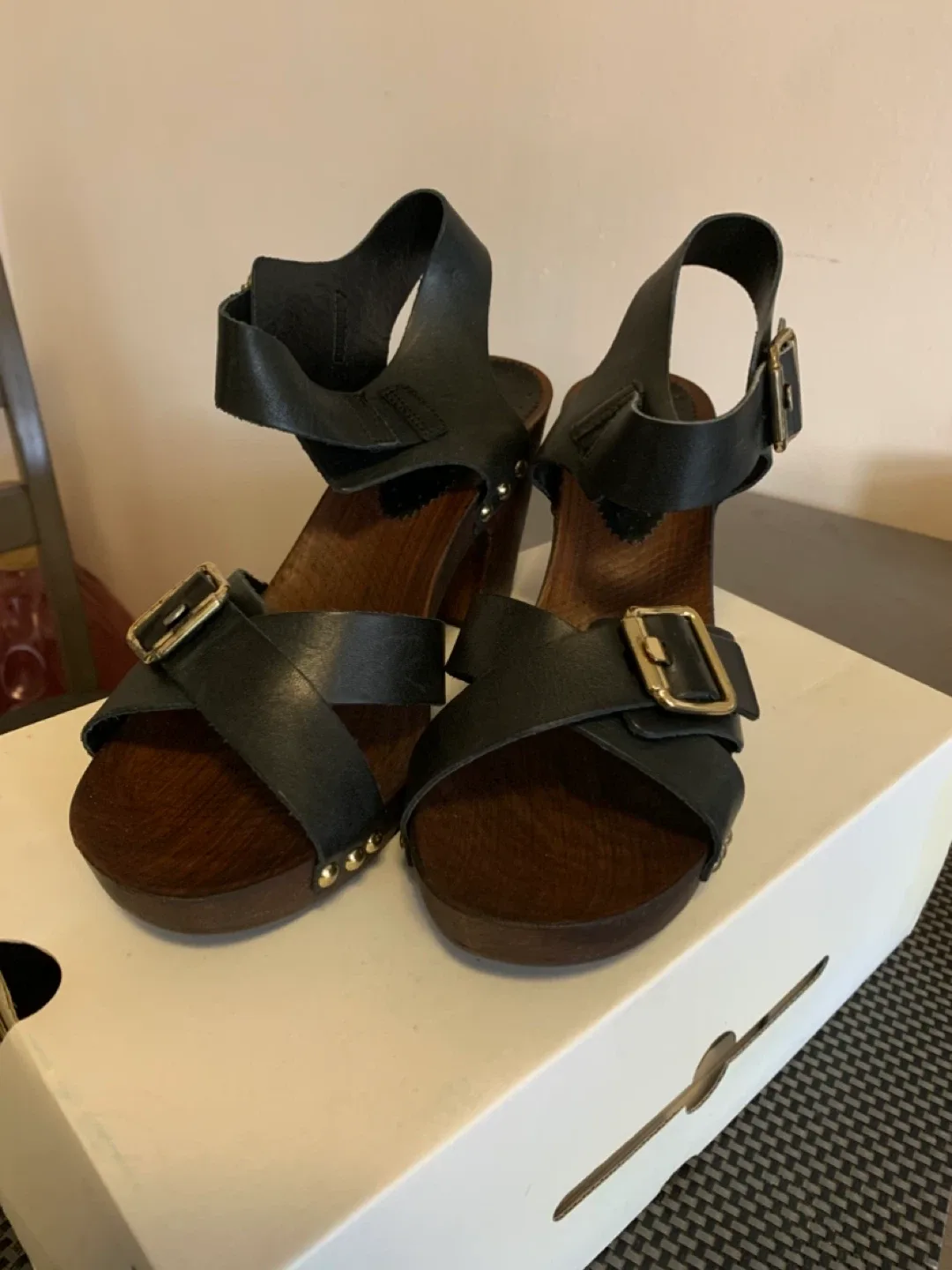 Aldo Black Leather Heeled Sandals image indicator(2)