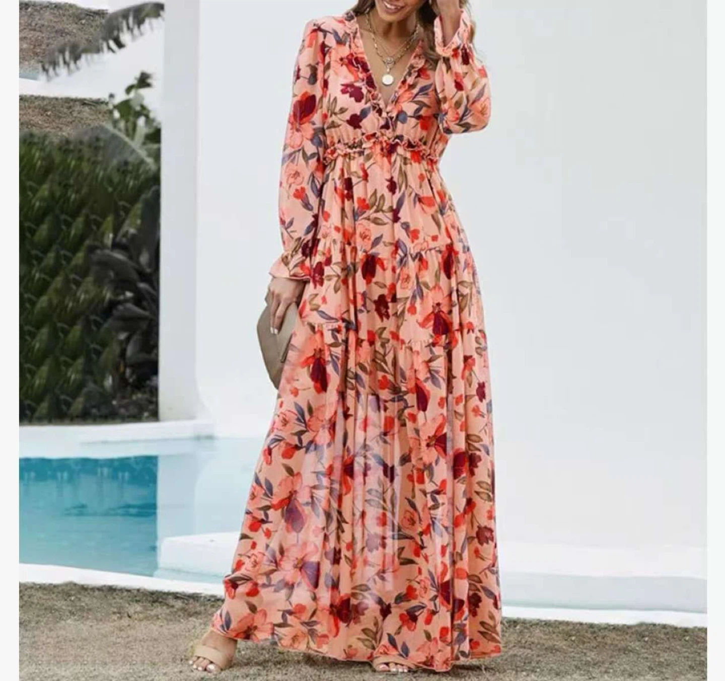 New Floral Long Sleeve Maxi Dress - M - photo 3