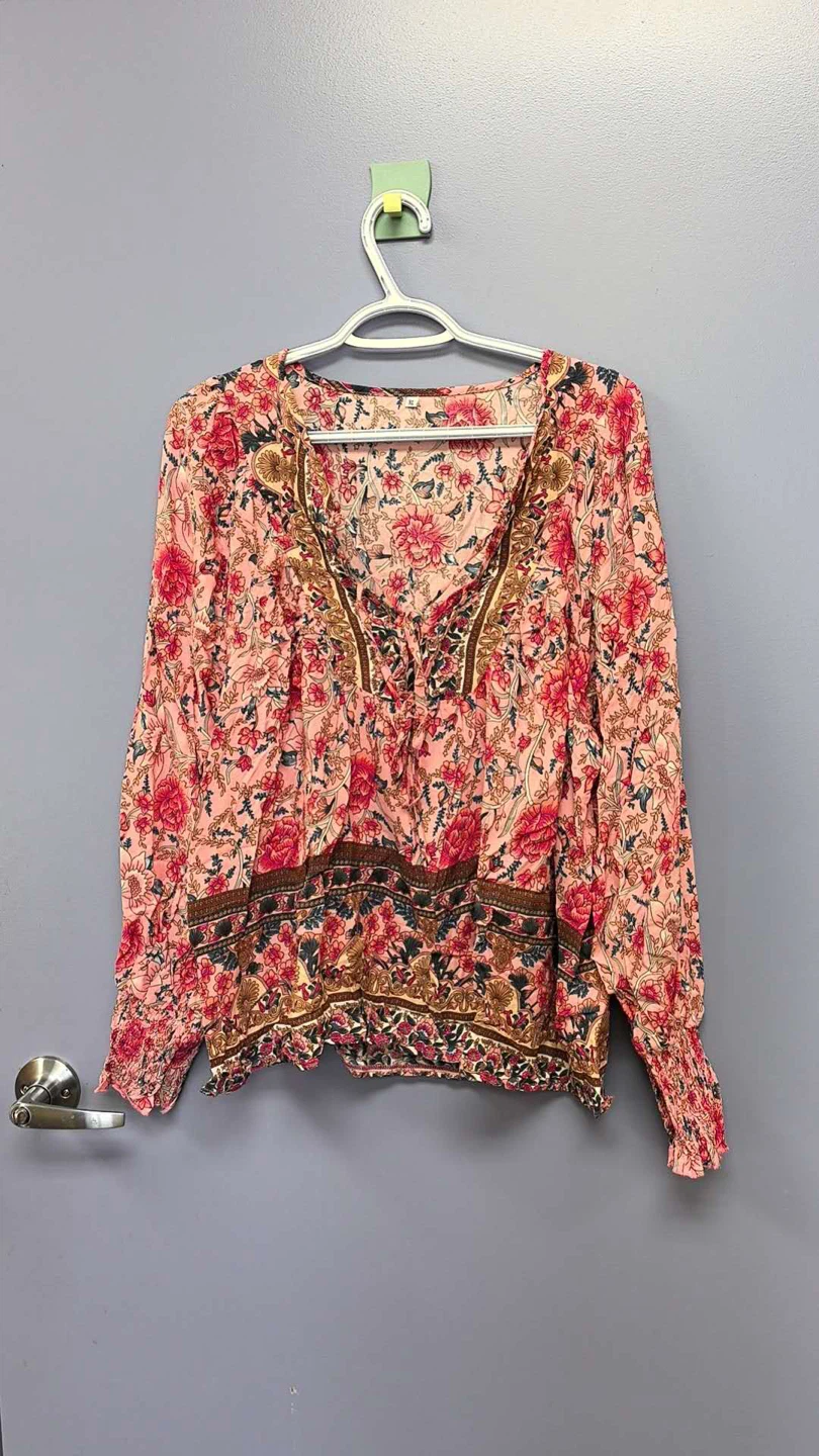 New Floral Print Long Sleeve Blouse - Size XL