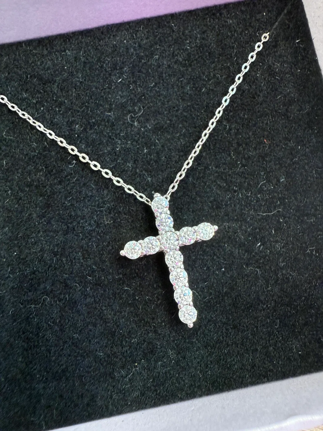 New Cross Silver Pendant Necklace with moissanite stones image indicator(2)