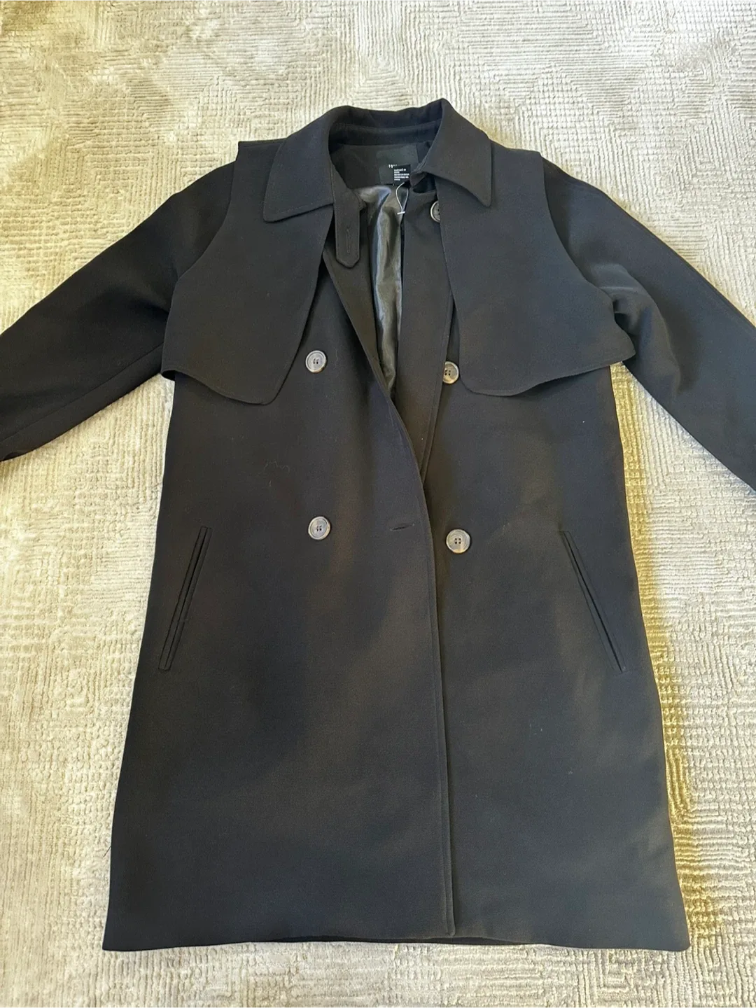 Forever 21 Black Trench Coat - Size S thumbnail