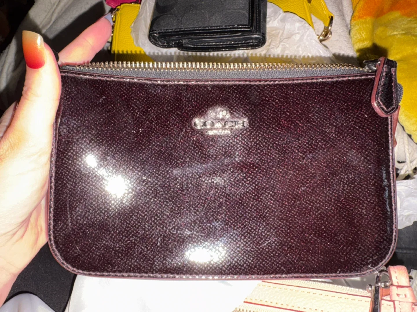 Coach Dark Red Patent Leather Chain Bag image indicator(2)