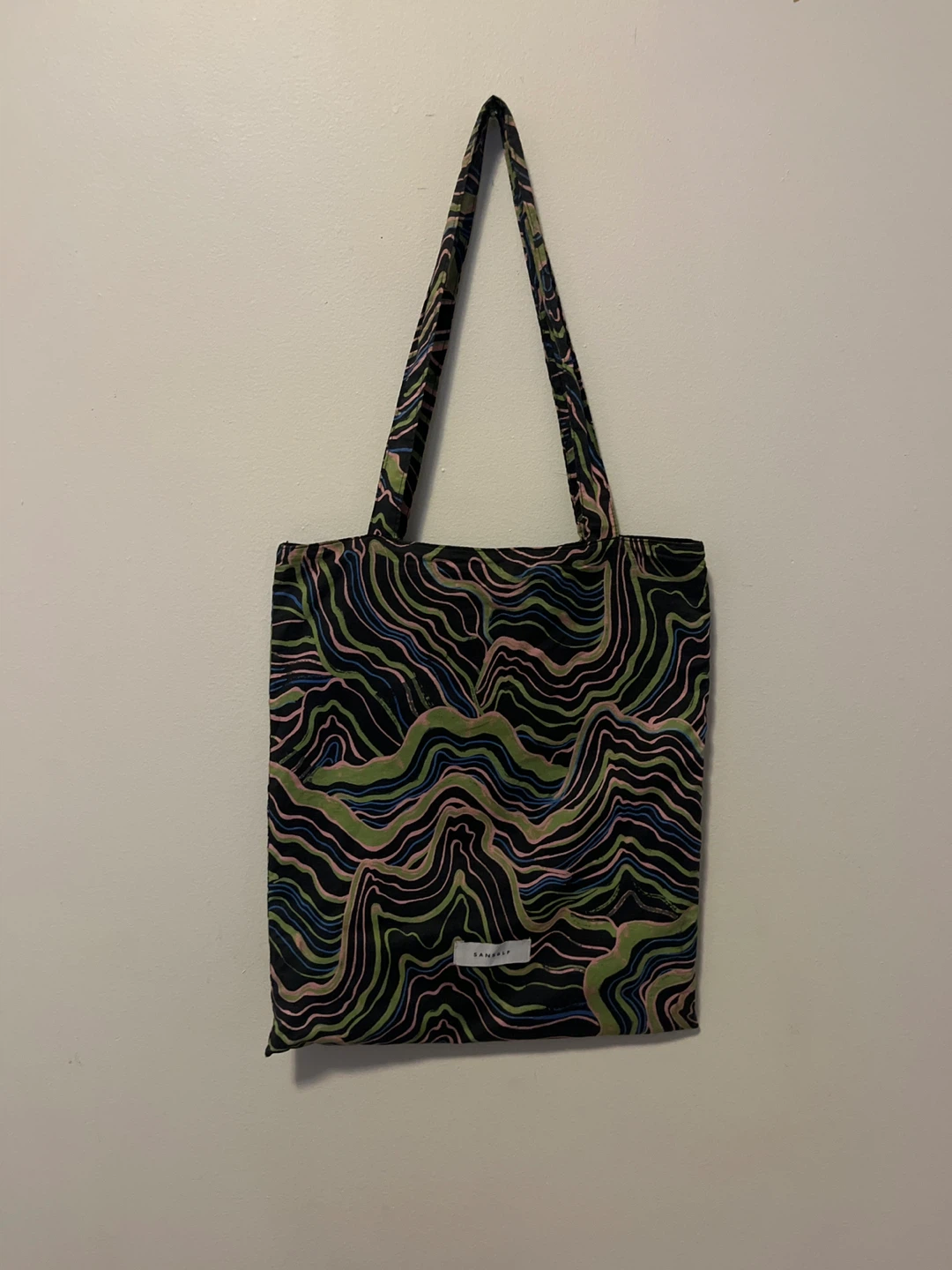 Sanself Tote Bag - Black with Colourful Pattern