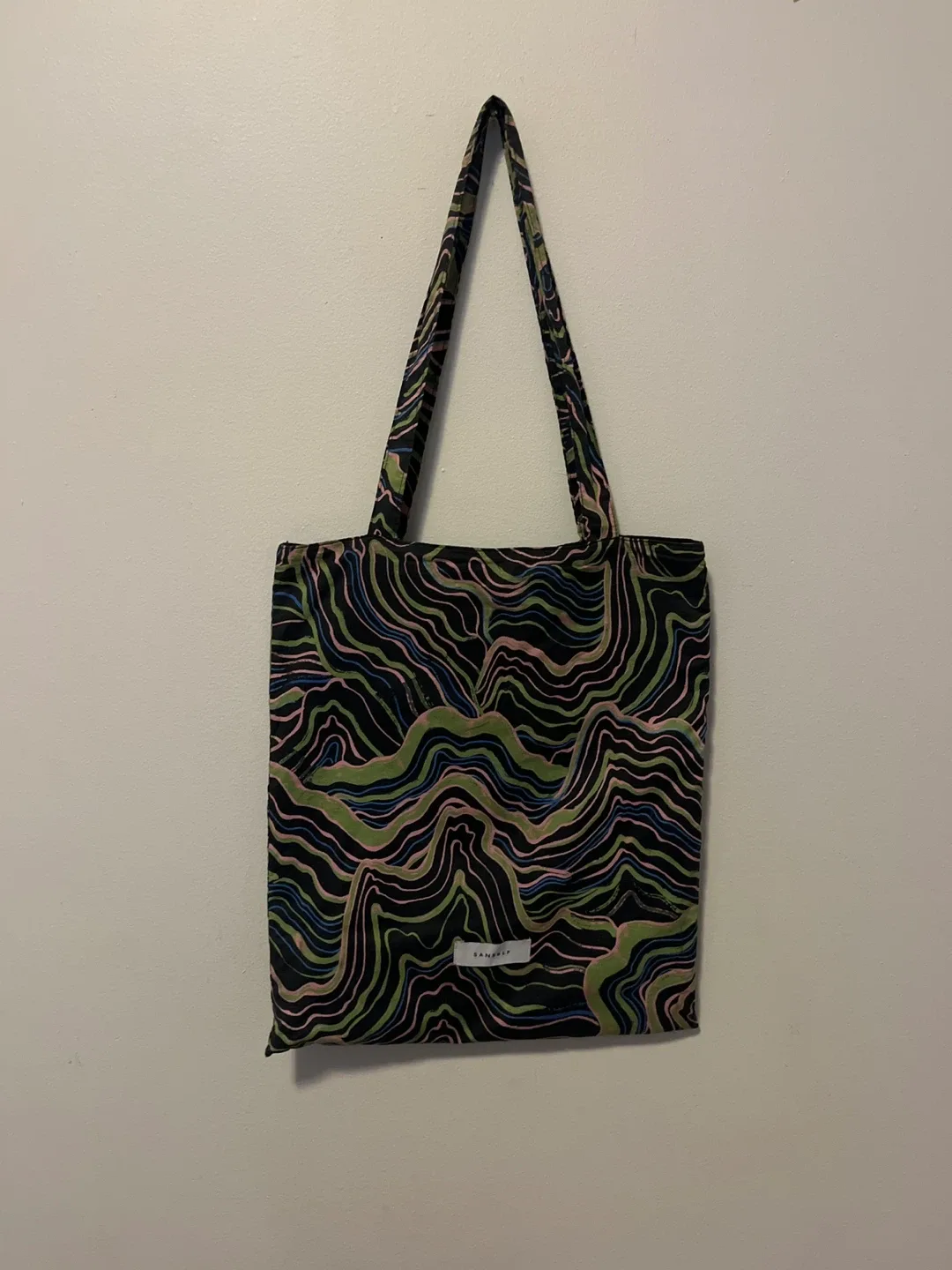 Sanself Tote Bag - Black with Colourful Pattern thumbnail