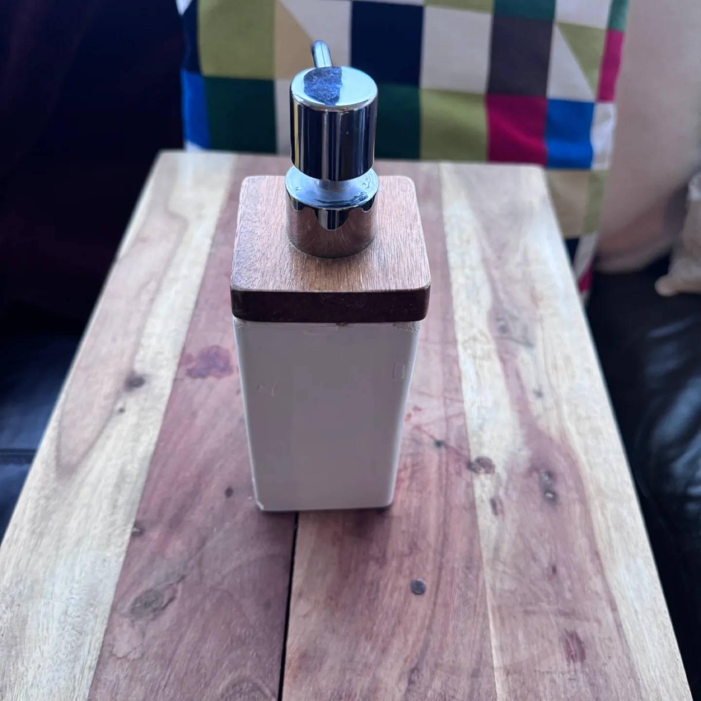 Soap Dispenser - White and Wood image indicator(3)