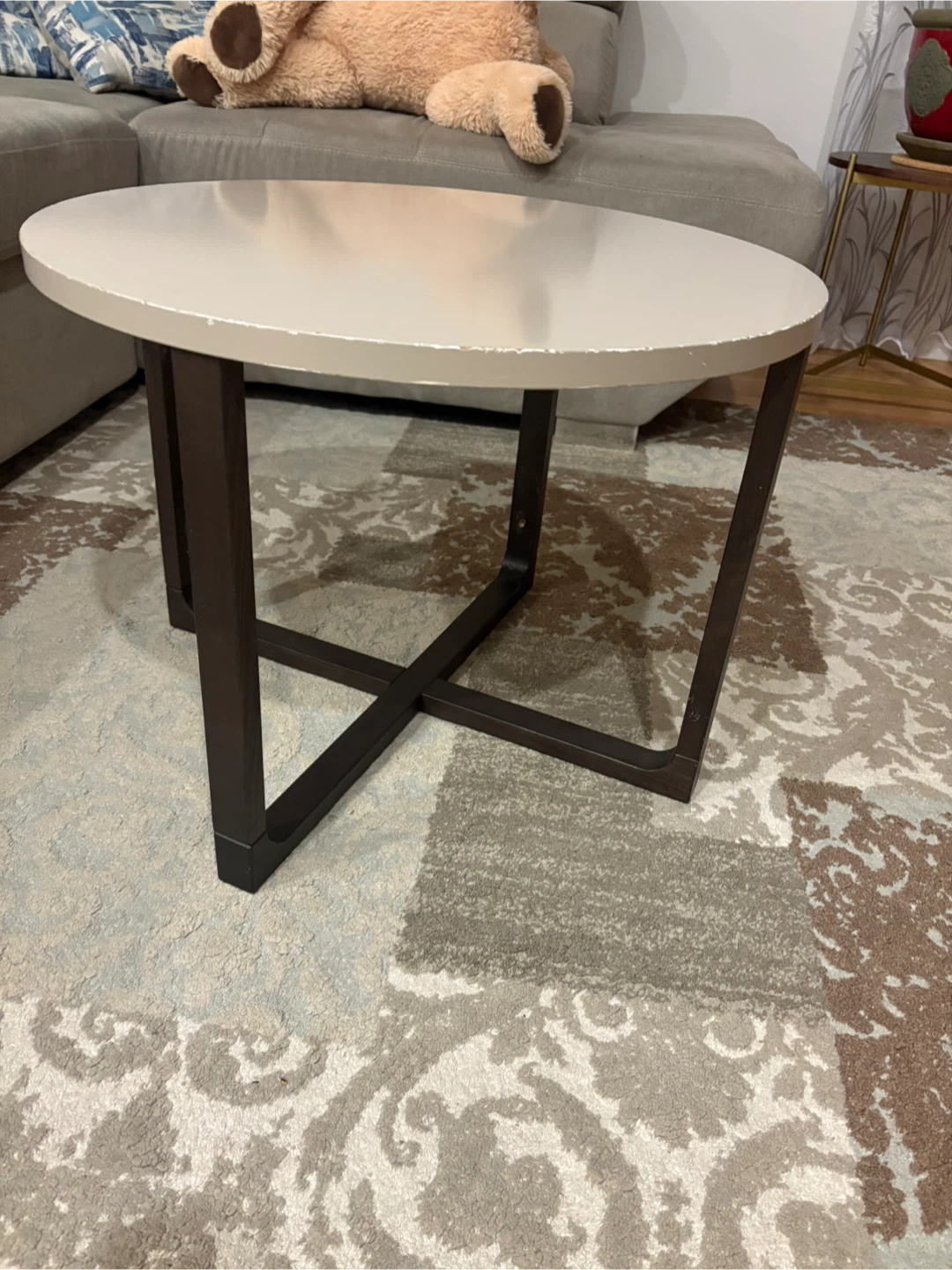 Round Side Table - Neutral Top, Black Legs