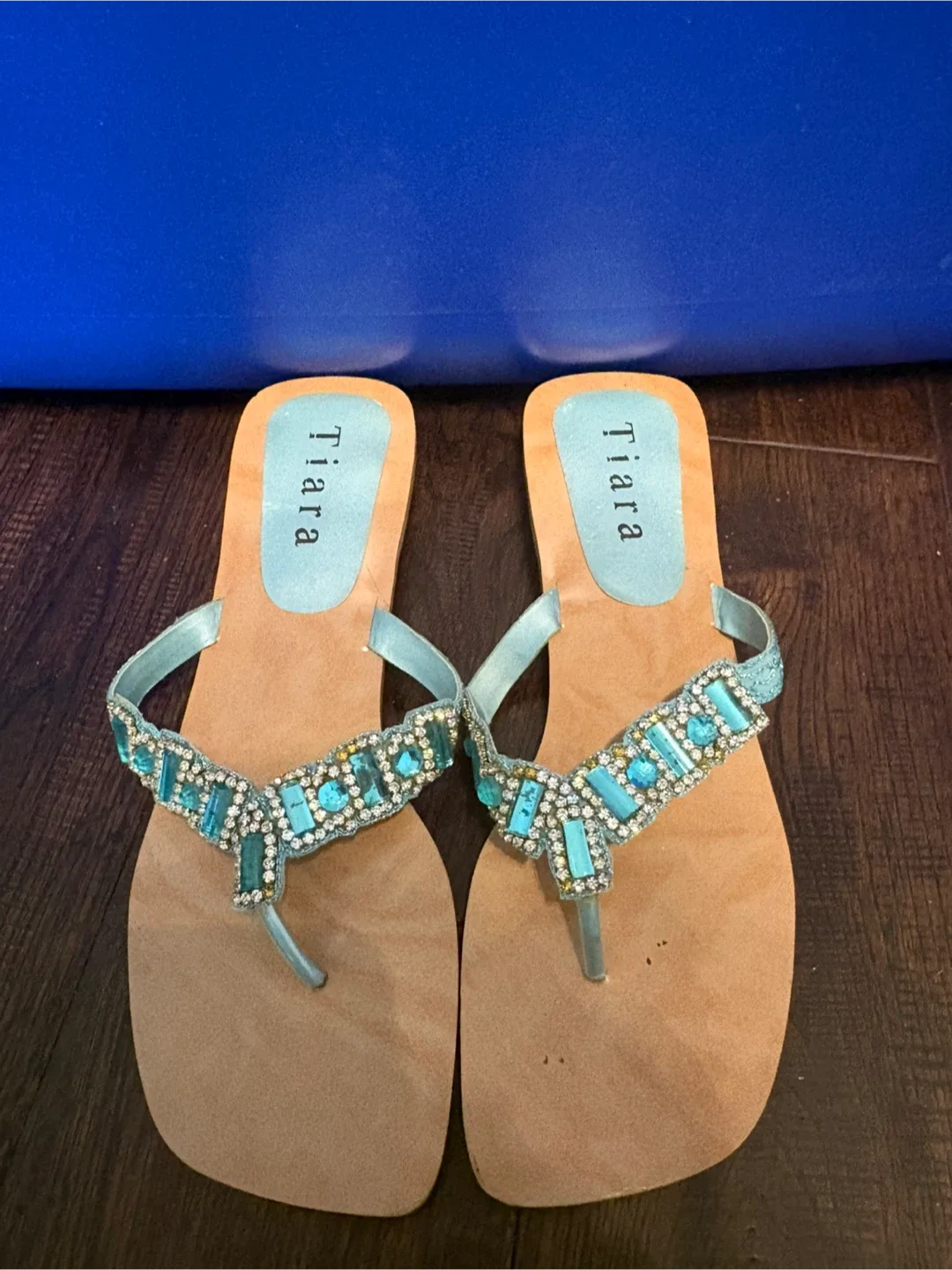Tiara Blue Beaded Flip Flops