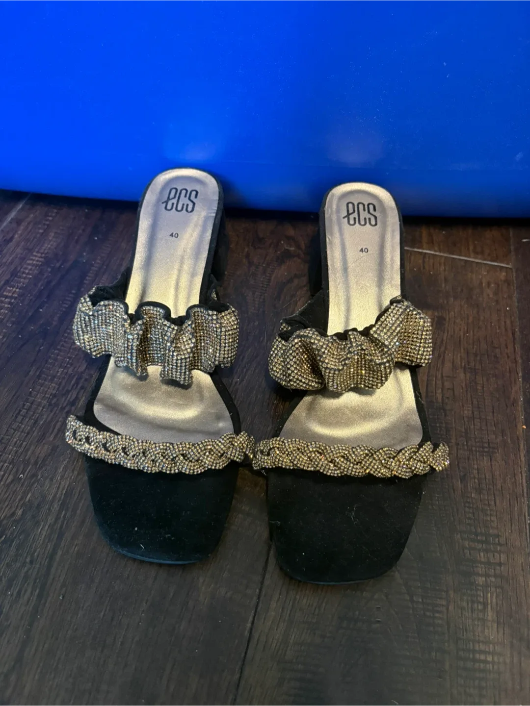 ECS Black & Gold Embellished Heels - Size 10