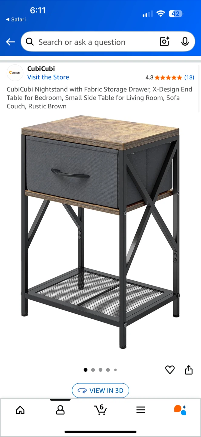 Nightstand with Fabric Drawer - Rustic Brown - photo 2