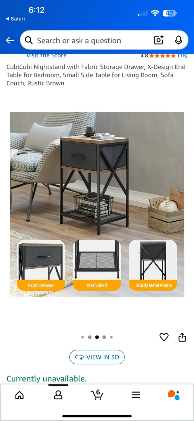 Nightstand with Fabric Drawer - Rustic Brown