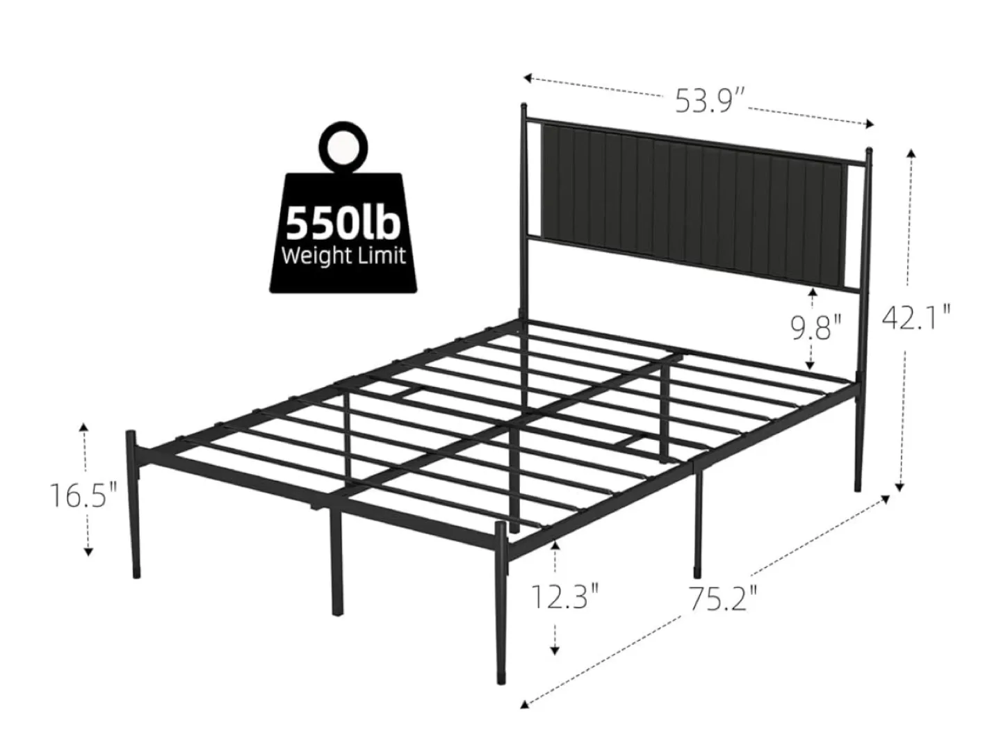 Metal Platform Bed Frame with Headboard