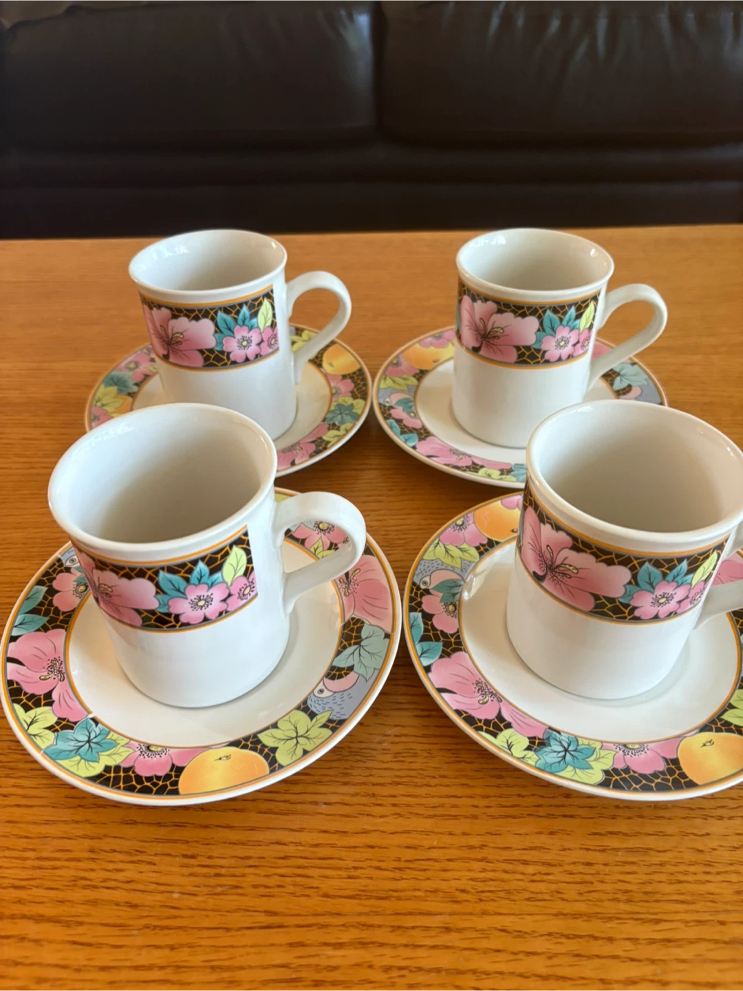 Floral Espresso Cups & Saucers (Set of 4)