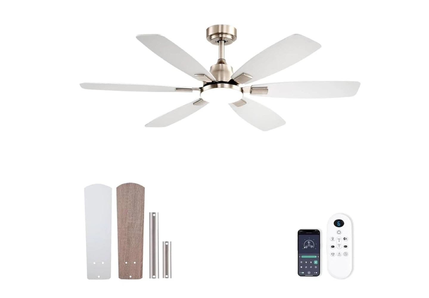 Ceiling Fan with Light, 6 Adjustable Wind