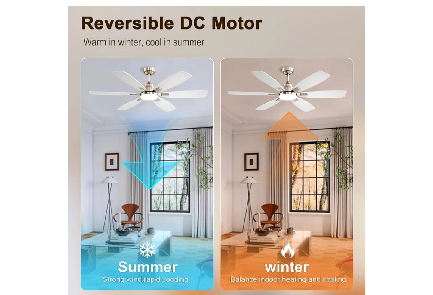 Ceiling Fan with Light, 6 Adjustable Wind - photo 3