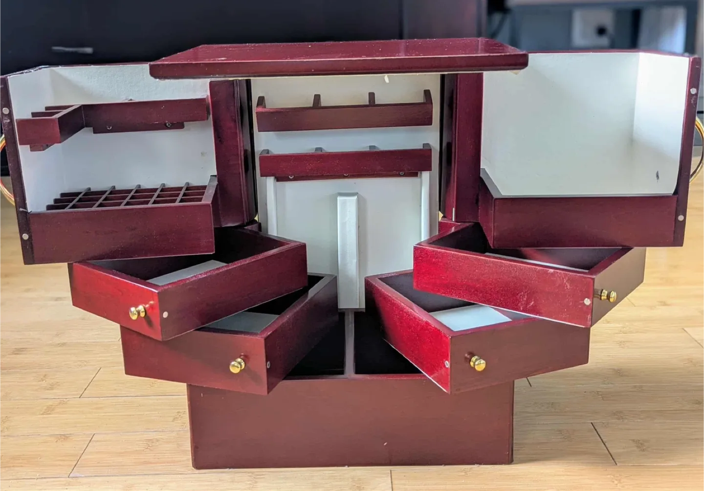 Wooden Jewelry Box with Drawers & Mirror image indicator(4)