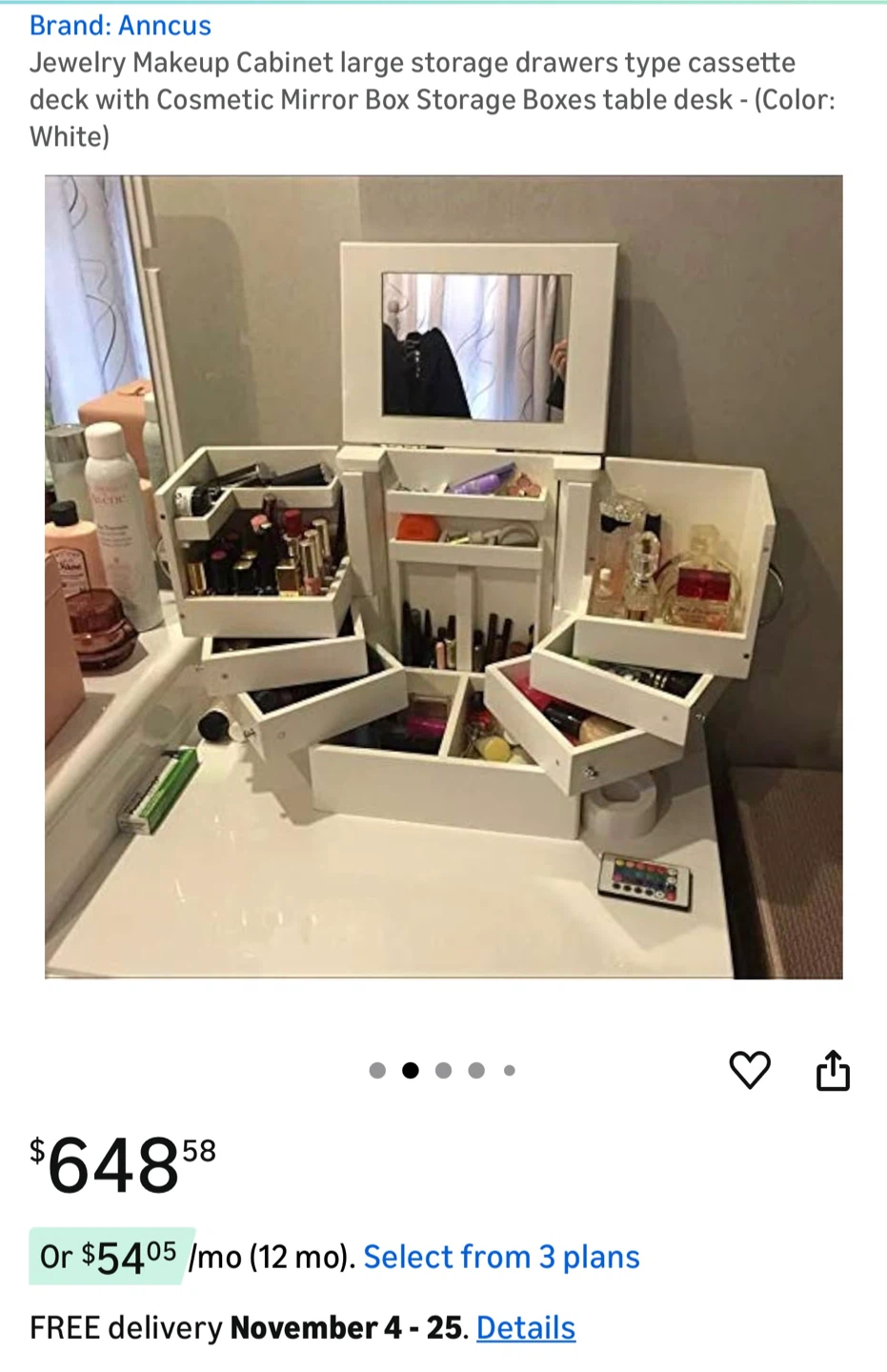 Wooden Jewelry Box with Drawers & Mirror - photo 2