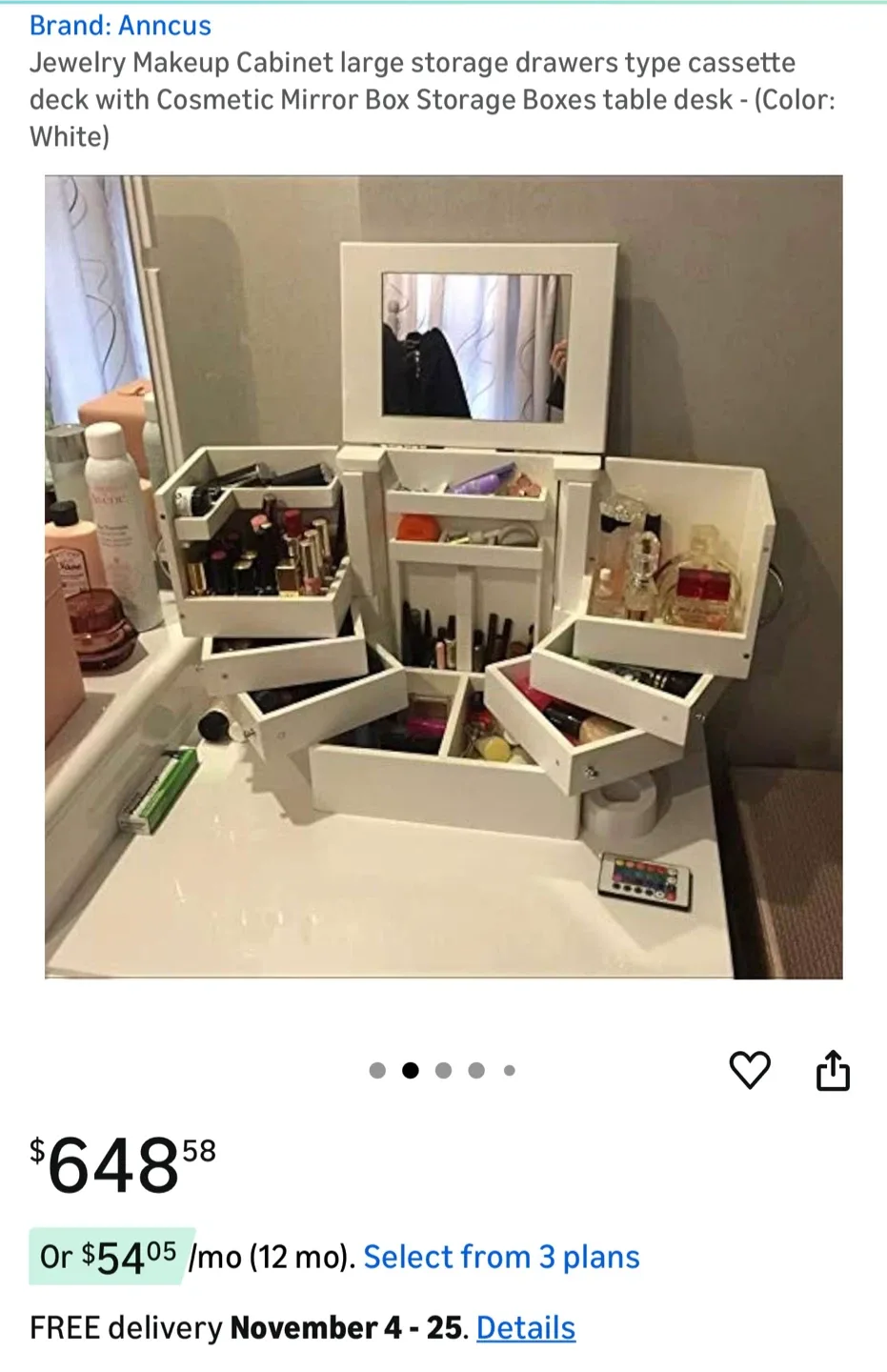 Wooden Jewelry Box with Drawers & Mirror image indicator(2)