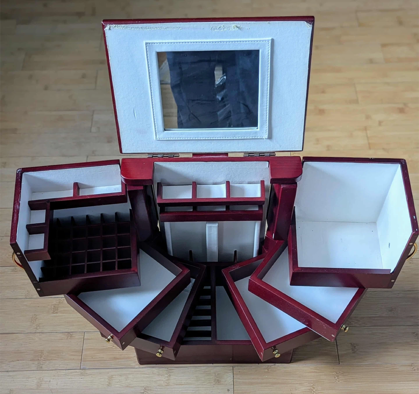 Wooden Jewelry Box with Drawers & Mirror - photo 5