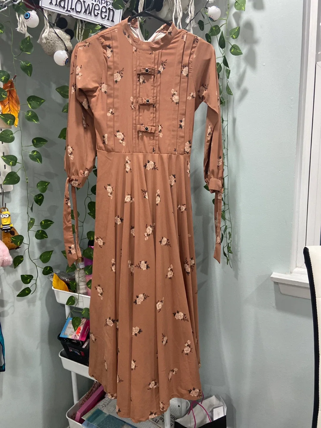 Floral Print Long Sleeve Dress - Brown thumbnail