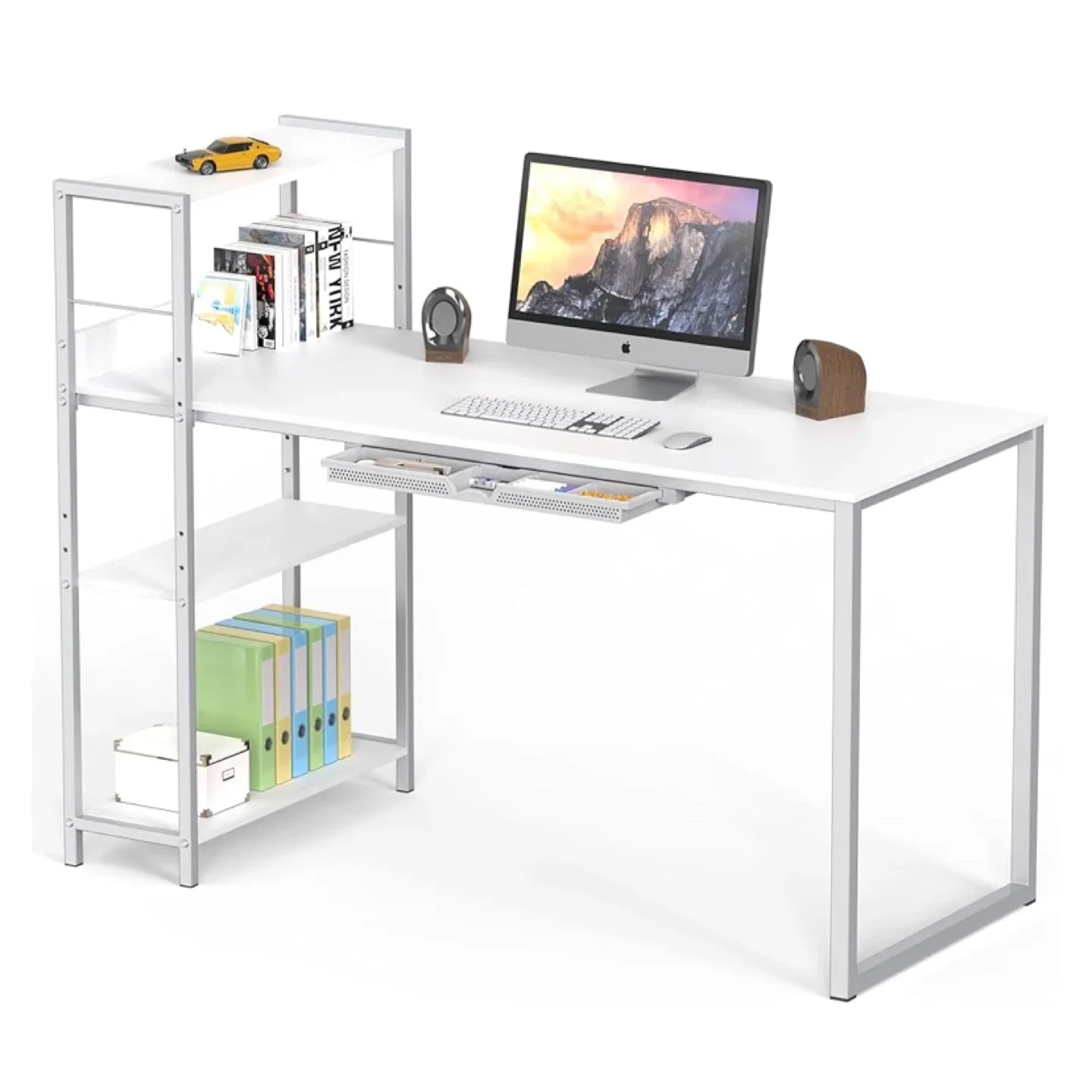 SHW 46-Inch White Mission Desk with Side Shelf thumbnail