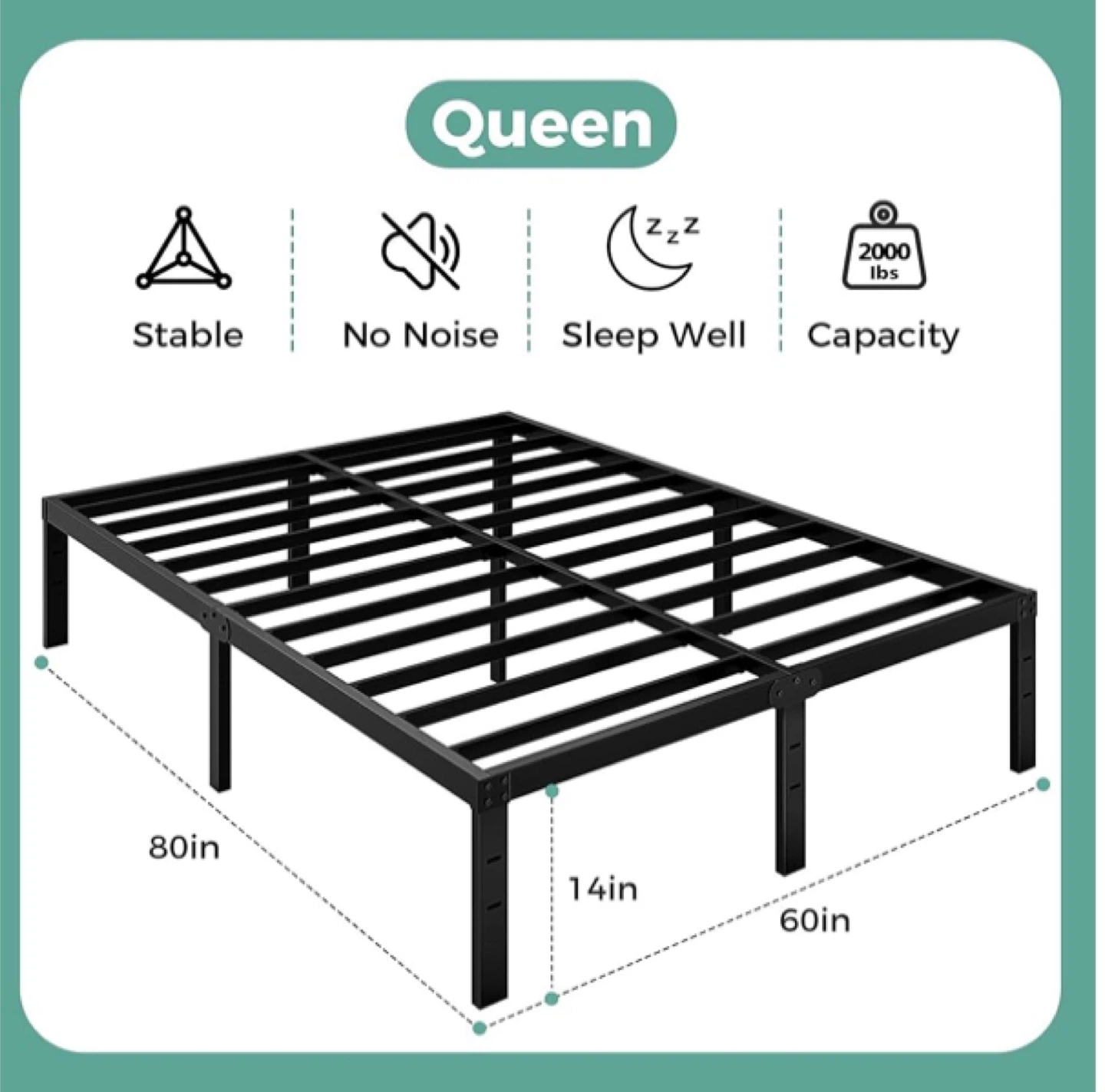 Queen Size Metal Bed Frame - Sturdy & Quiet - photo 3