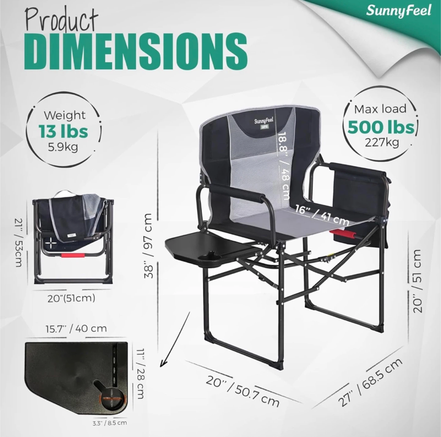 SunnyFeel Camping Chair with Side Table & Carry Bag - photo 2