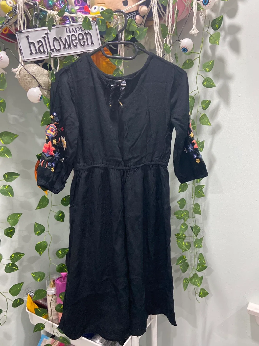 Black Dress with Embroidered Sleeves thumbnail