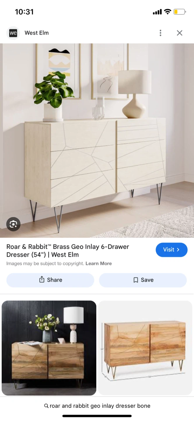 West Elm Roar & Rabbit Brass Geo Inlay 6-Drawer Dresser - photo 3