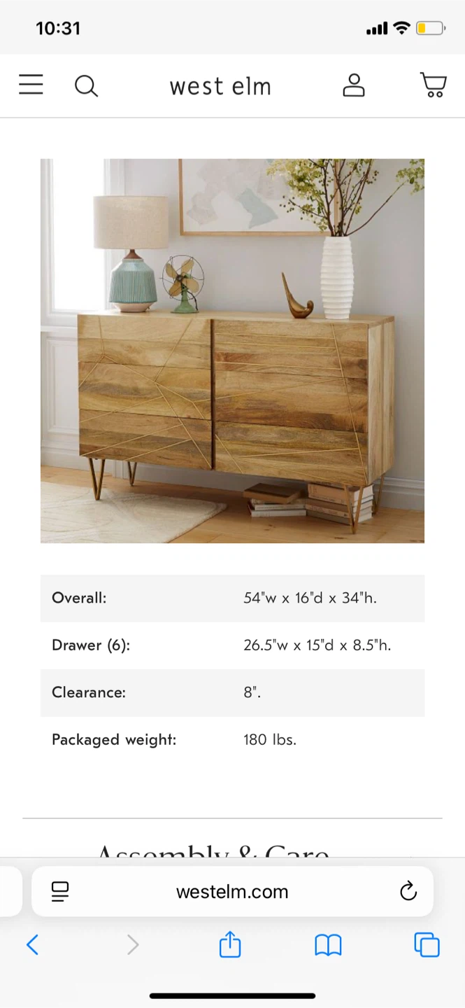 West Elm Roar & Rabbit Brass Geo Inlay 6-Drawer Dresser - photo 4