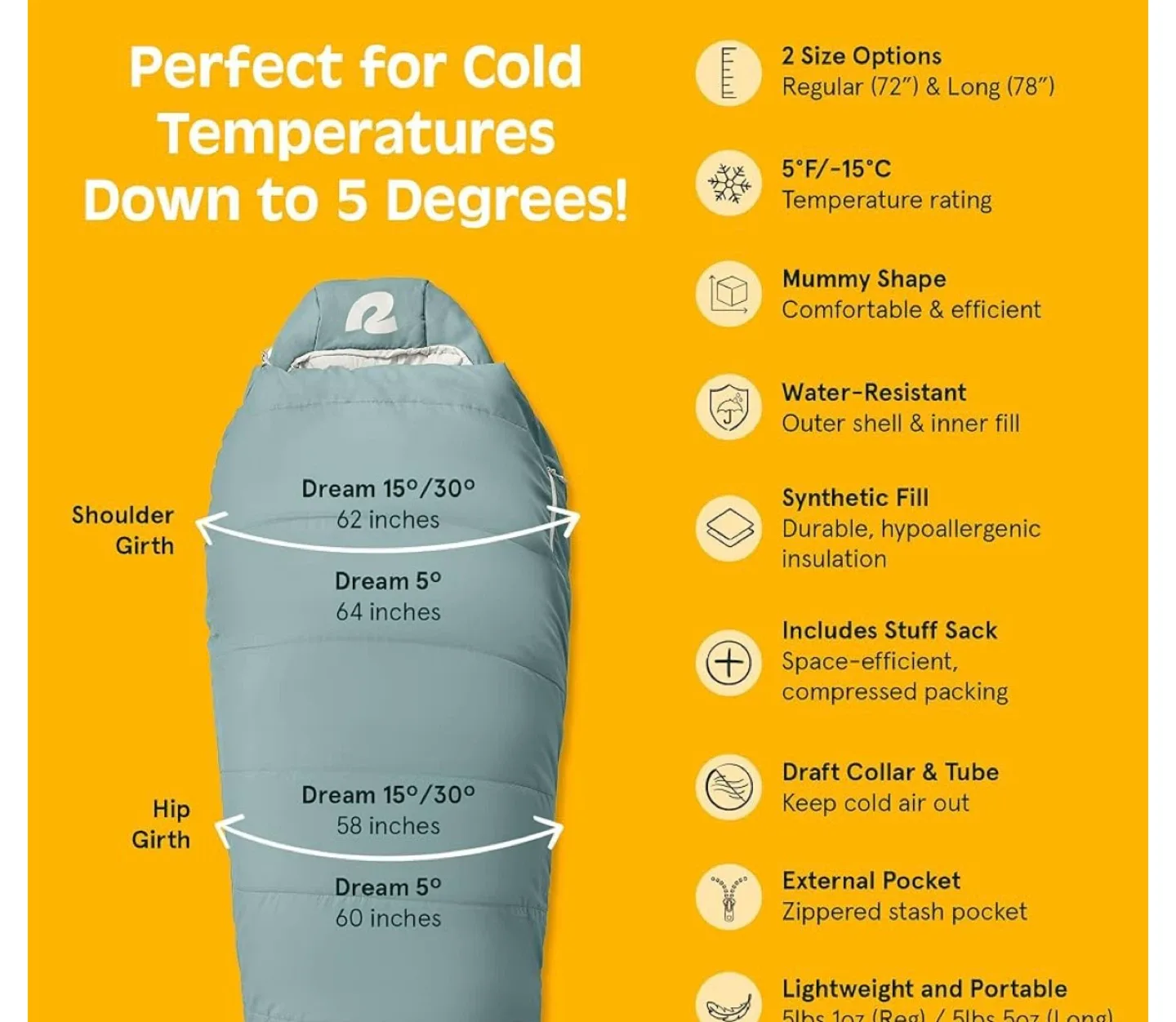 Retrospec Dream 5°F Long Sleeping Bag image indicator(5)