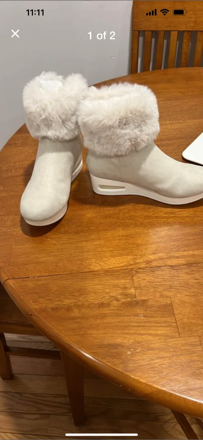 Fuzzy Cuff Wedge Booties thumbnail