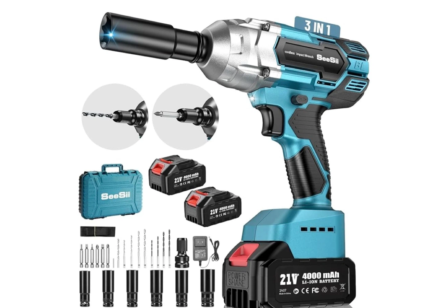 SeeSii 21V Cordless Impact Wrench Drill & Screwdriver