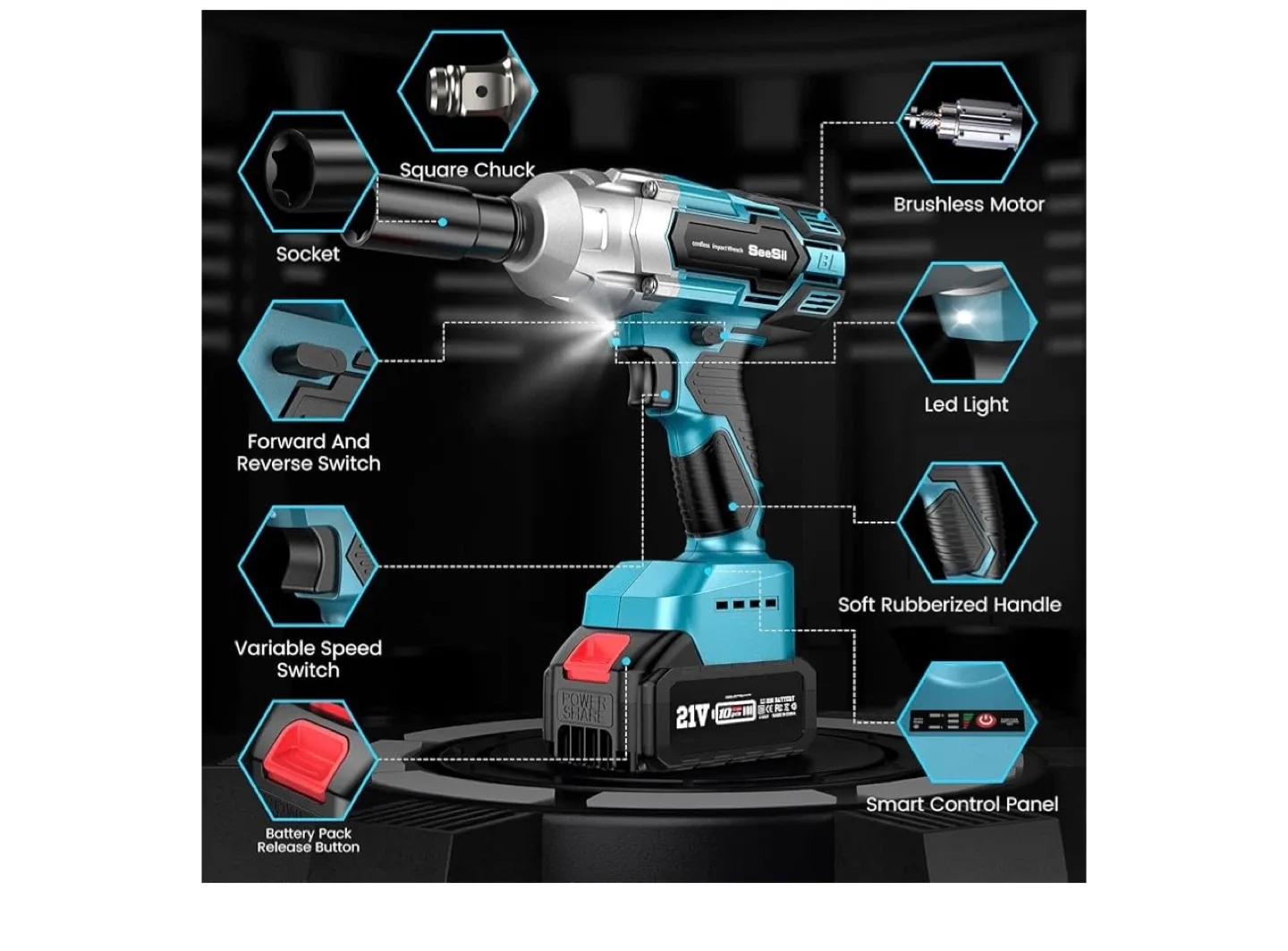 SeeSii 21V Cordless Impact Wrench Drill & Screwdriver image indicator(6)