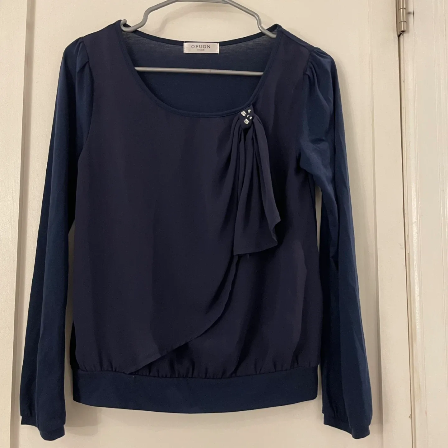 Navy Blue Long Sleeve Top with ribbon