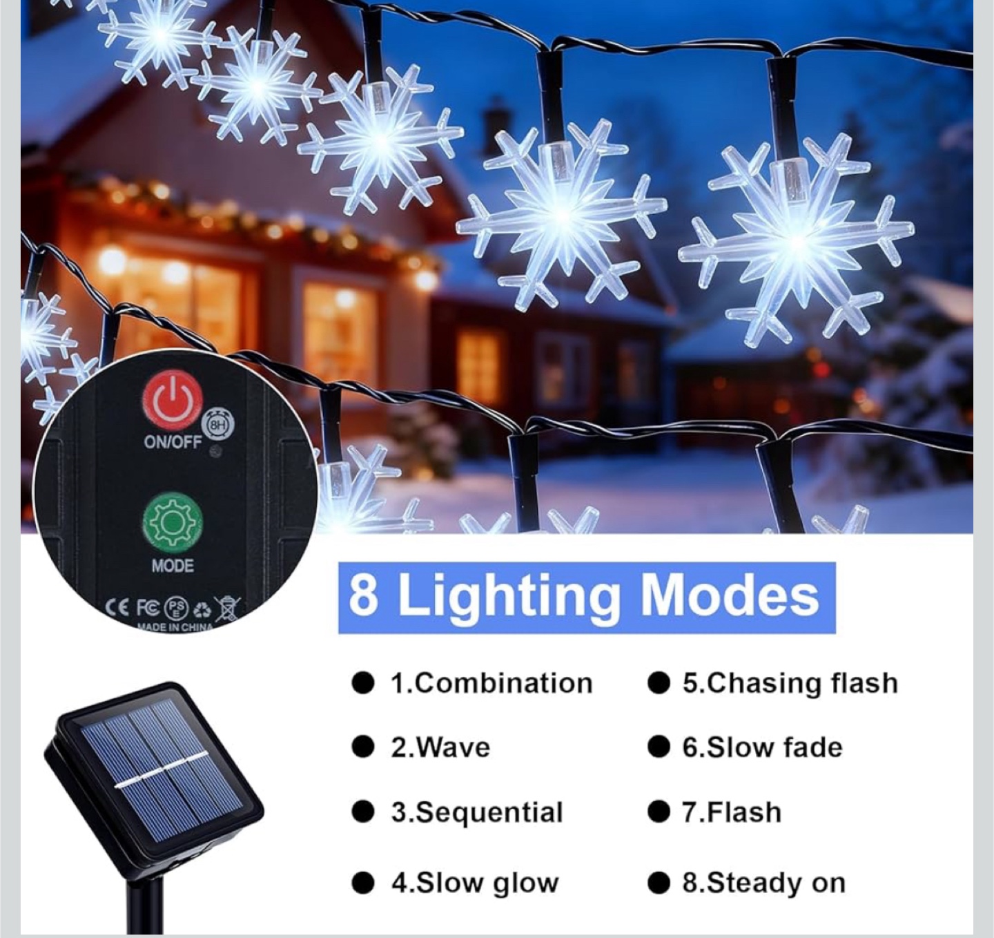 Solar Snowflake String Lights - 50 LEDs, 31FT - photo 4