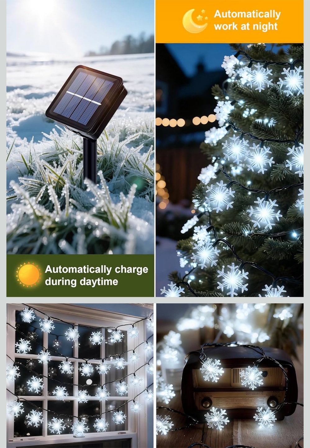 Solar Snowflake String Lights - 50 LEDs, 31FT - photo 3