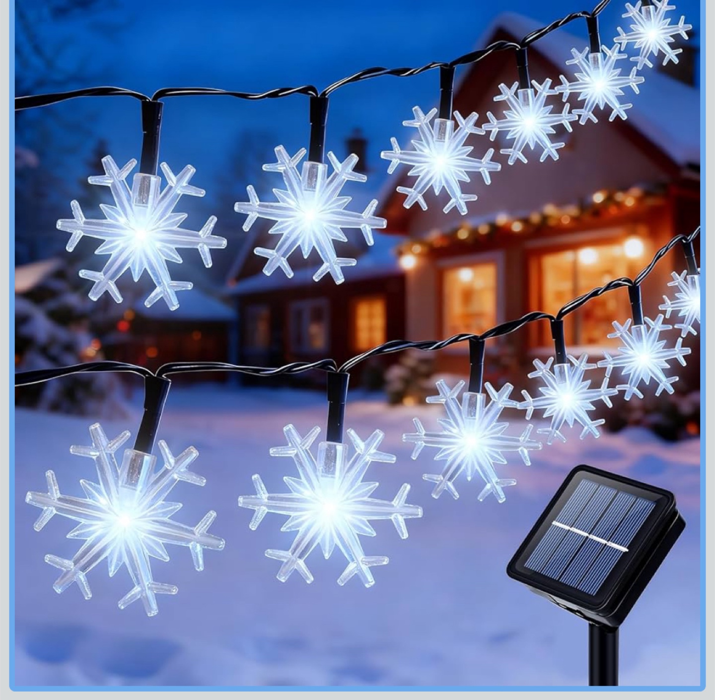 Solar Snowflake String Lights - 50 LEDs, 31FT