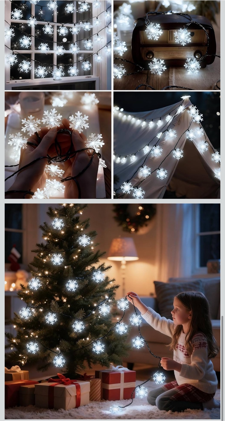 Solar Snowflake String Lights - 50 LEDs, 31FT - photo 5