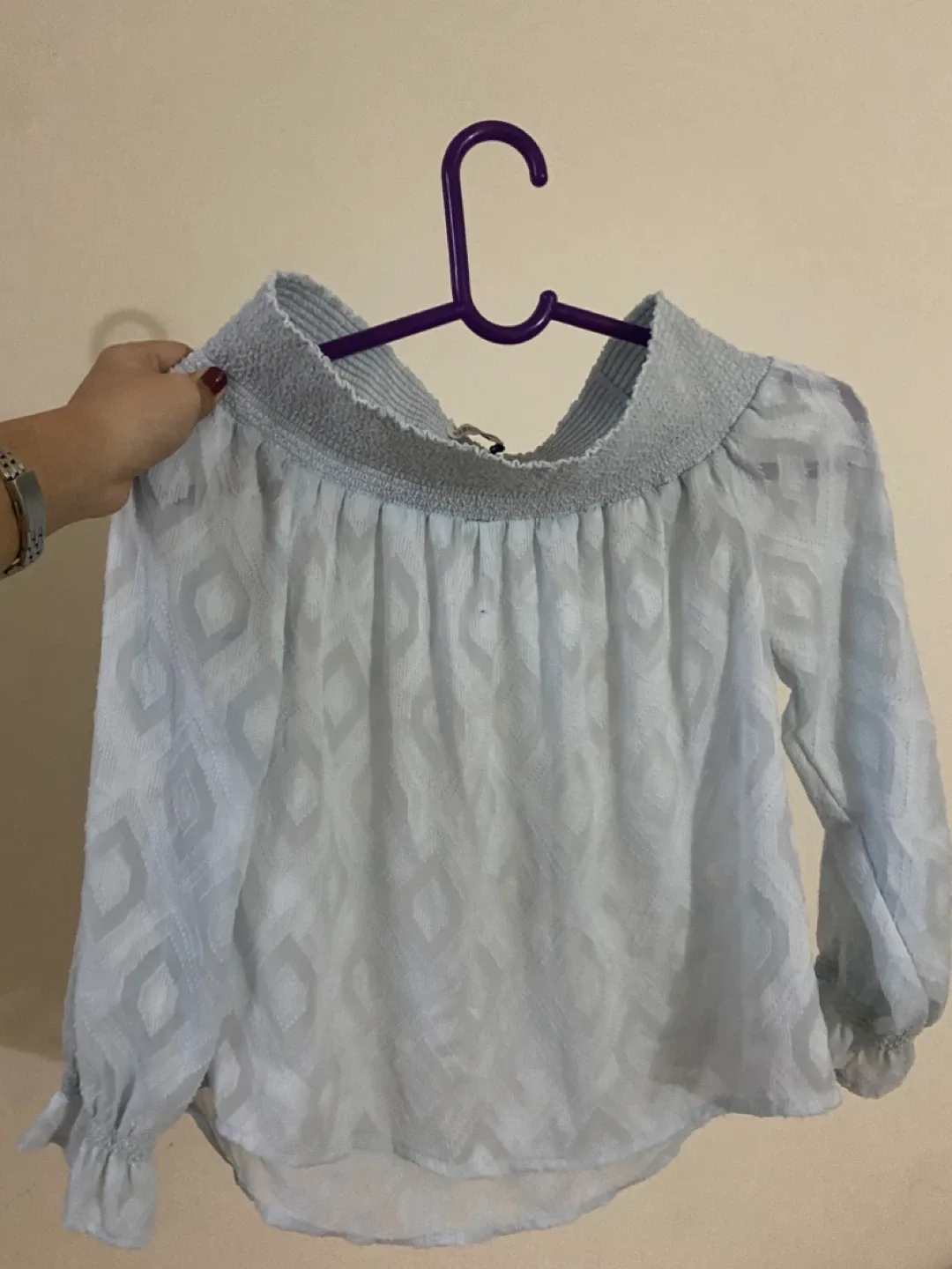 Off-the-Shoulder Blouse - Light Blue thumbnail