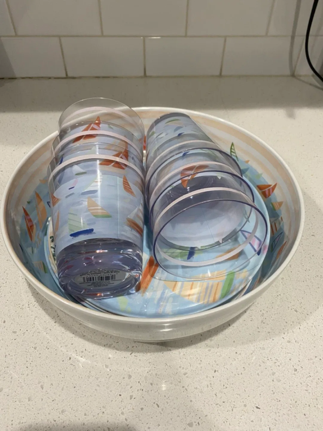 New Unused Set for 6 Plastic Nautical Theme Bowl, Plates & Cups image indicator(5)