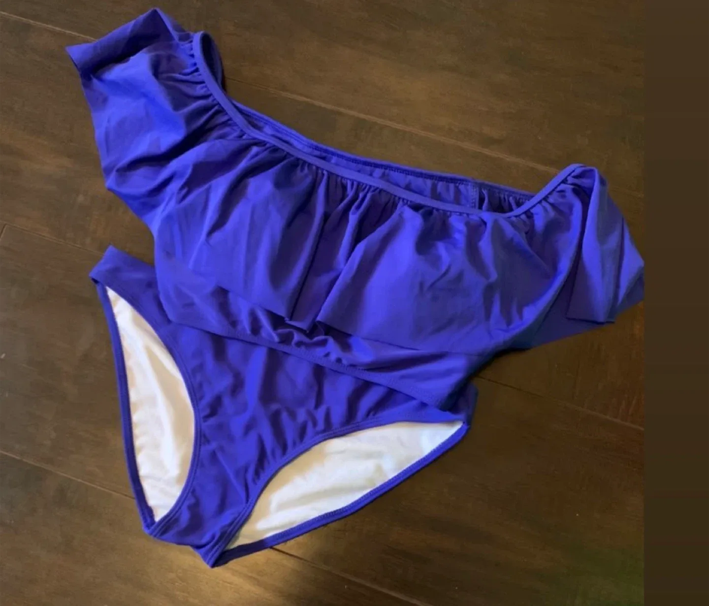 Blue Ruffle Off-Shoulder Swimsuit thumbnail